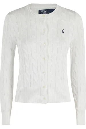 Ralph Lauren Strik, Dame, Hvid, M, Bomuld, Hvid Strikket Flet Cardigan