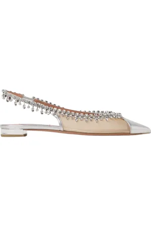 Aquazzura Sko, Dame, Grå, 37 1/2 EU, Pink Crystal Slingback Flade Sko
