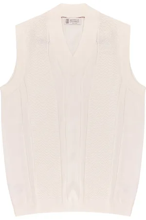 Brunello Cucinelli Strik, Herre, Hvid, XL, Bomuld, Hvid Bomuld V-Hals Ærmeløs Top