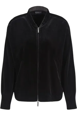 Emporio Armani Strik, Dame, Sort, L, Uld, Sort fløjl jakke med udsøgte detaljer