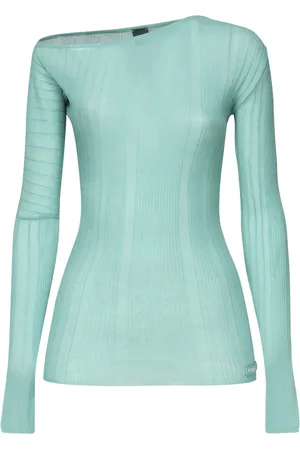 Pinko Strik, Dame, Blå, S, Turkis Ribstrikket Sweater