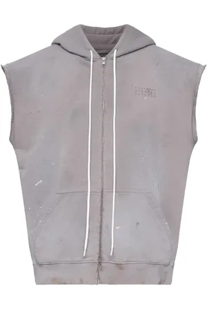 Maison Margiela Sweathshirts & Hoodies, Herre, Grå, L, Uld, Grå hættetrøje med lynlås og malingssprøjt