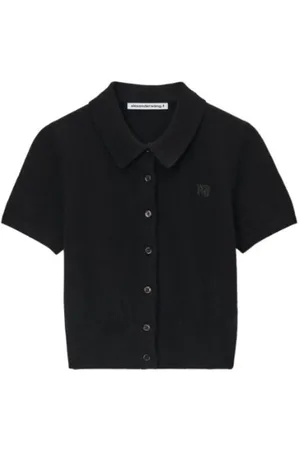 Alexander Wang Strik, Dame, Sort, M, Broderet Logo Polo Cardigan Sort