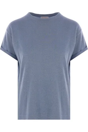 Brunello Cucinelli Top, Dame, Blå, XS, Uld, Sweater med glimmerdetaljer