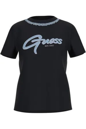 Guess Top, Dame, Sort, S, Bomuld, Jeans Chain Tee Sort Rund Hals T-Shirt