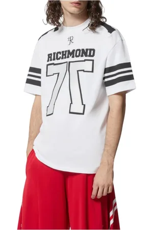 John Richmond Top, Herre, Hvid, L, Uld, Sporty Urban Hvid T-shirt med Football-Inspireret Design