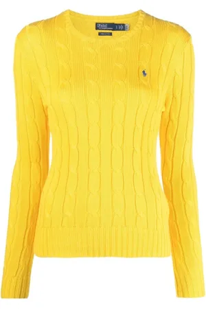 Ralph Lauren Strik, Dame, Gul, XS, Bomuld, Gul Cable Strik Sweater