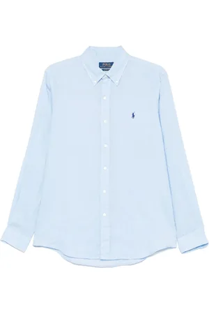 Ralph Lauren Skjorte, Herre, Blå, XL, Linned, Klar Blå Linnedskjorte Button-Down