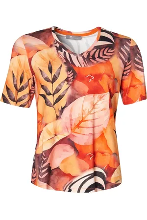 Elton Top, Dame, Flerfarvet, M, Uld, Forårsorange T-shirt med V-udskæring