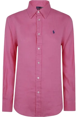 Ralph Lauren Bluser & Skjorter, Dame, Lyserød, M, Linned, Fuchsia Linnedskjorte Elegant Stil