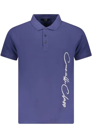 Roberto Cavalli Top, Herre, Blå, XL, Bomuld, Polo Skjorte med Fedt Print og Logo