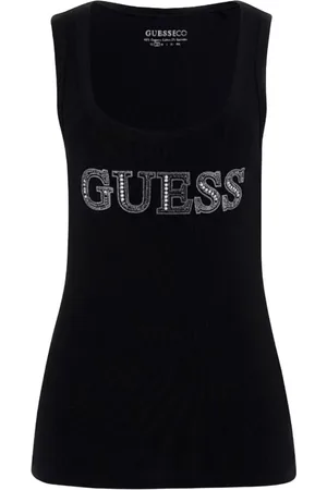 Guess Top, Dame, Sort, S, Bomuld, Pyntet Logo Tank Top