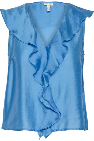 Part Two Top, Dame, Blå, 2XS, Elegant V-hals Bluse med Ruffle Detaljer