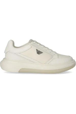Emporio Armani Sko, Herre, Hvid, 40 EU, Bomuld, Hvid Saffiano Sneaker med Eagle Logo