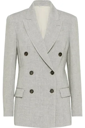 Brunello Cucinelli Jakke, Dame, Grå, XS, Ash Grey Dobbeltbrystet Jakke med Monili Kædedetalje