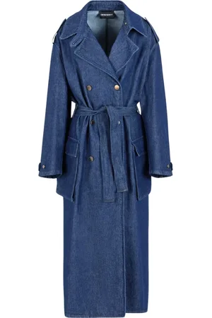 Emporio Armani Frakke, Dame, Blå, S, Denim, Denim Trench Coat med dobbeltradet lukning