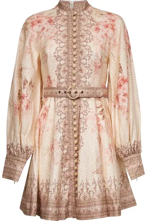 ZIMMERMANN Kjole, Dame, Flerfarvet, S, Linned, Blomstret Linnedkjole Koralfarve