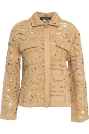 Kaos Bluser & Skjorter, Dame, Brun, L, Broderet Cut-Out Skjorte