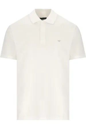 Emporio Armani Top, Herre, Hvid, XL, Bomuld, Hvid Polo Skjorte med Lynlås