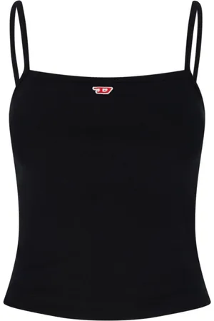 Diesel Top, Dame, Sort, S, Bomuld, Sort Ribbet Tank Top med Tynde Stropper