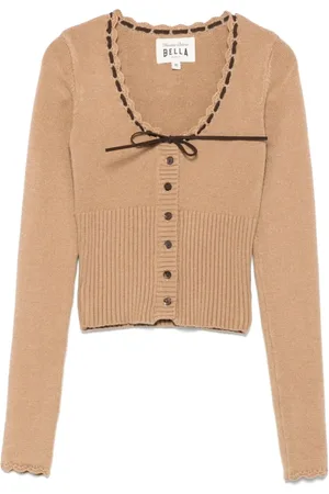 Frankies Bikinis Strik, Dame, Brun, S, Kamelbrun Sweater med Scoop Neck