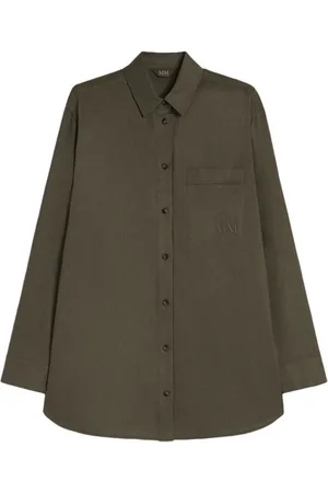 Max Mara Bluser & Skjorter, Dame, Grøn, XS, Linned, Grøn Linned Logo Broderet Skjorte