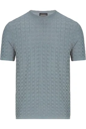Emporio Armani Strik, Herre, Blå, L, Luksus Strik T-shirt med Korte Ærmer