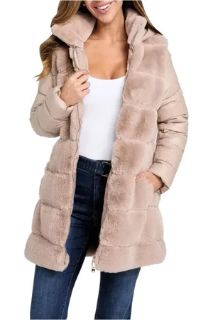Guess Jakke, Dame, Lyserød, XL, Uld, Eco-Fur Hættejakke