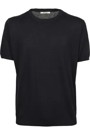 KANGRA CASHMERE Top, Herre, Blå, M, Bomuld, Blå Silke og Bomuld T-shirt