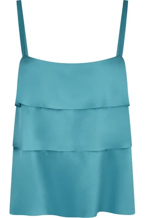 Alberta Ferretti Top, Dame, Blå, L, Satin, Ruffled Silke Satin Tank Top