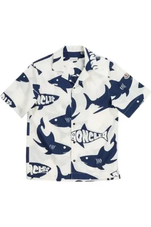 Moncler Skjorte, Herre, Flerfarvet, XL, Bomuld, Haj Motiv Bomuldsskjorte