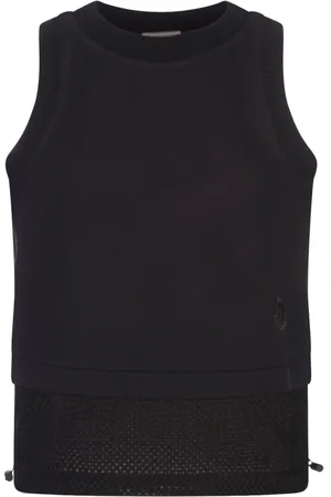 Moncler Top, Dame, Sort, XS, Bomuld, Sort Bomuld Ribbet Broderet Top