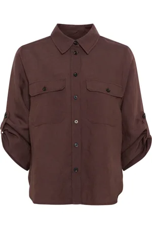 Part Two Bluser & Skjorter, Dame, Brun, 2XL, Rayanipw Sh Bluse med ¾ Ærmer