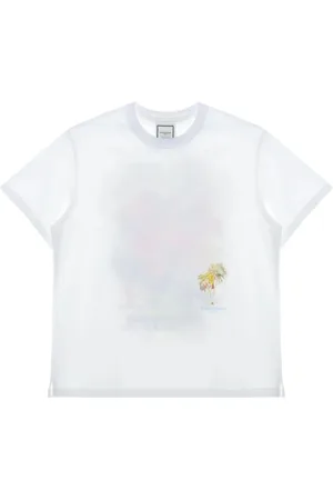 WOOYOUNGMI Top, Herre, Hvid, M, Hvid Logo Plaque Crew Neck T-shirt