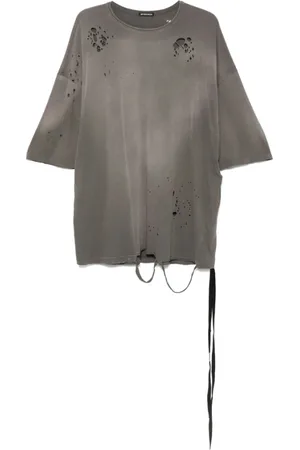 ANN DEMEULEMEESTER Top, Herre, Grå, M, Slidt Crew Neck T-shirt