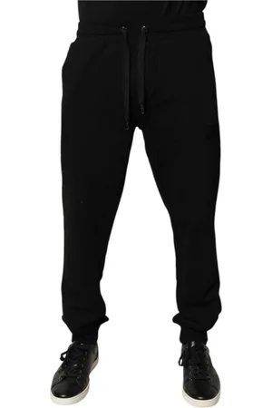 Dolce & Gabbana Bukser, Herre, Sort, XS, Bomuld, Luksus Bomuld Jogger Sweatpants med Logo