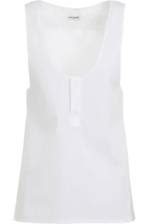 Saint Laurent Top, Dame, Hvid, 2XS, Bomuld, Hvid Ærmeløs U-Hals Top i Bomuld