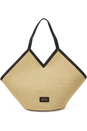 Max Mara Taske, Dame, , ONE SIZE, Uld, Strandtaske i strå med dekorativt mønster