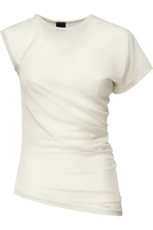 Pinko Top, Dame, Hvid, M, Bomuld, Asymmetrisk Bomuldssweater, Perlegrå