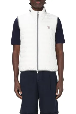Brunello Cucinelli Jakke, Herre, Hvid, L, Hvid Quiltet Stand Krave Vest