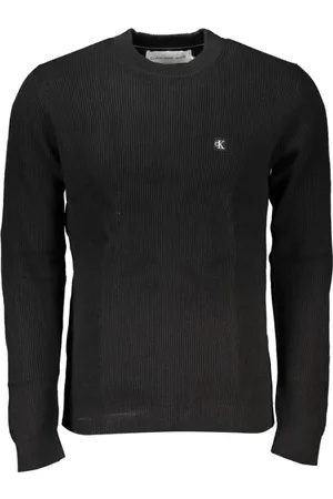 Calvin Klein Strik, Herre, Sort, XL, Elegant Sort Crew Neck Logo Sweater