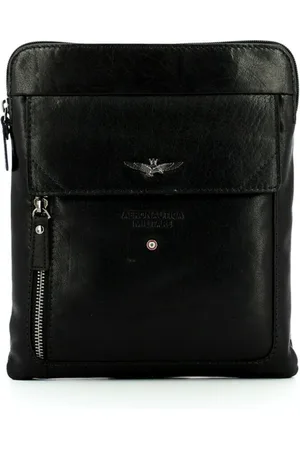 Aeronautica Militare Taske, Herre, Sort, ONE SIZE, Læder, Sort læder crossbody taske med lynlås