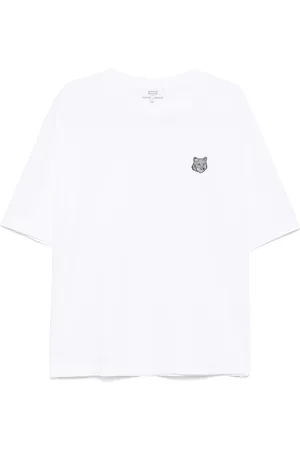 Maison Kitsuné Top, Herre, Hvid, M, Logo Patch Crew Neck T-shirts