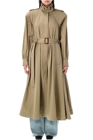 Chloé Frakke, Dame, Brun, XS, Bomuld, Brun Lang Trenchcoat med Lærspejl