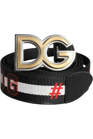 Dolce & Gabbana Tilbehør, Herre, Sort, 105 CM, Bomuld, Metal Logo Spænde Bælte Sort Hvid