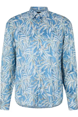JOOP! Skjorte, Herre, Blå, 2XL, Uld, Herre Viskose Skjorte med Bladtryk
