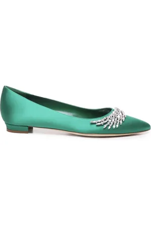 Manolo Blahnik Sko, Dame, Grøn, 41 EU, Læder, Grønne Krystal Flade Sko Spids Design
