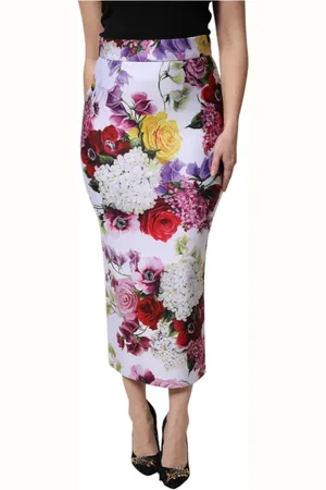Dolce & Gabbana Nederdel, Dame, Flerfarvet, M, Polyester, Blomstret blyantsskørt i midi-længde