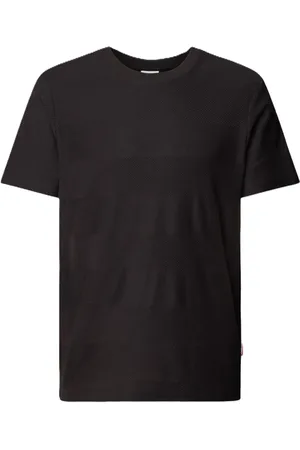 JOOP! Top, Herre, Brun, M, Bomuld, Sort T-shirt med vandret stribe tekstur