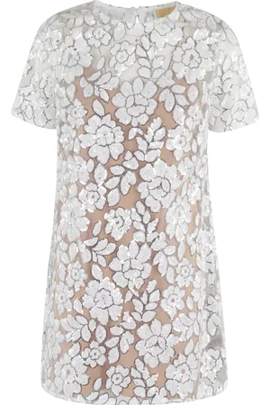 Michael Kors Kjole, Dame, Hvid, XS, Uld, Blomstret Pailletkjole Hvid Rund Hals